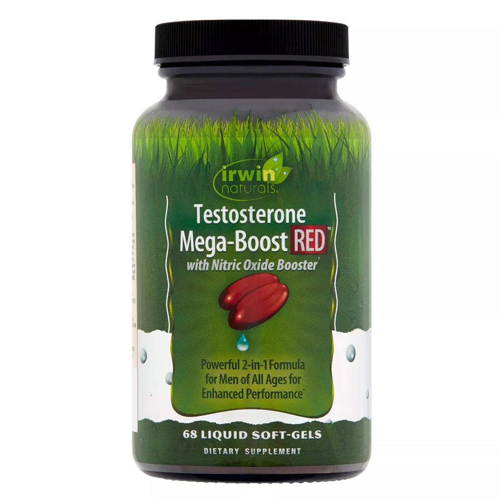 Irwin Naturals Mens Testosterone Mega Boost Softgels Red for Enhanced Performance 68Ea