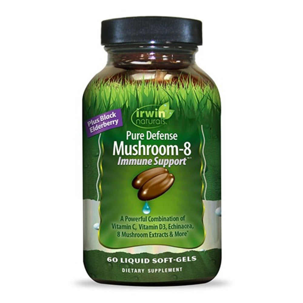 Irwin Naturals Pure Defense Mushroom 8 with Vitamin C and D3 Support Immune Liquid Softgels 60Ea