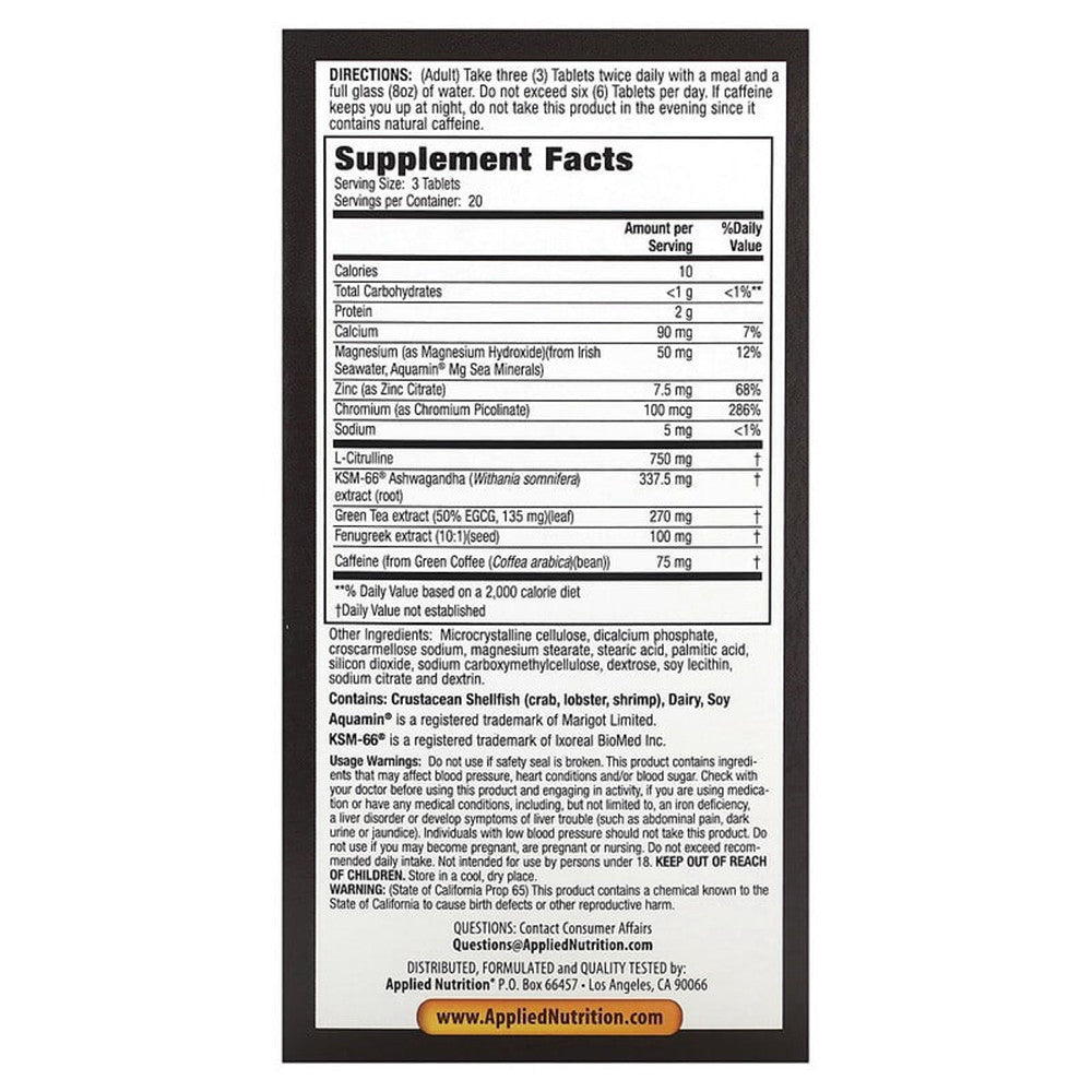 Applied Nutrition Triple Action Testosterone Max Performance Dietary Supplement Tablets, 60 Ea