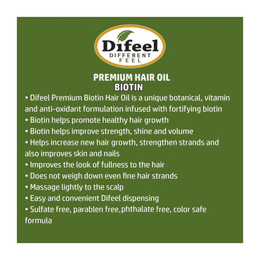 Difeel 99% Natural Biotin Pro-Growth Premium Hair Oil, 8 Oz