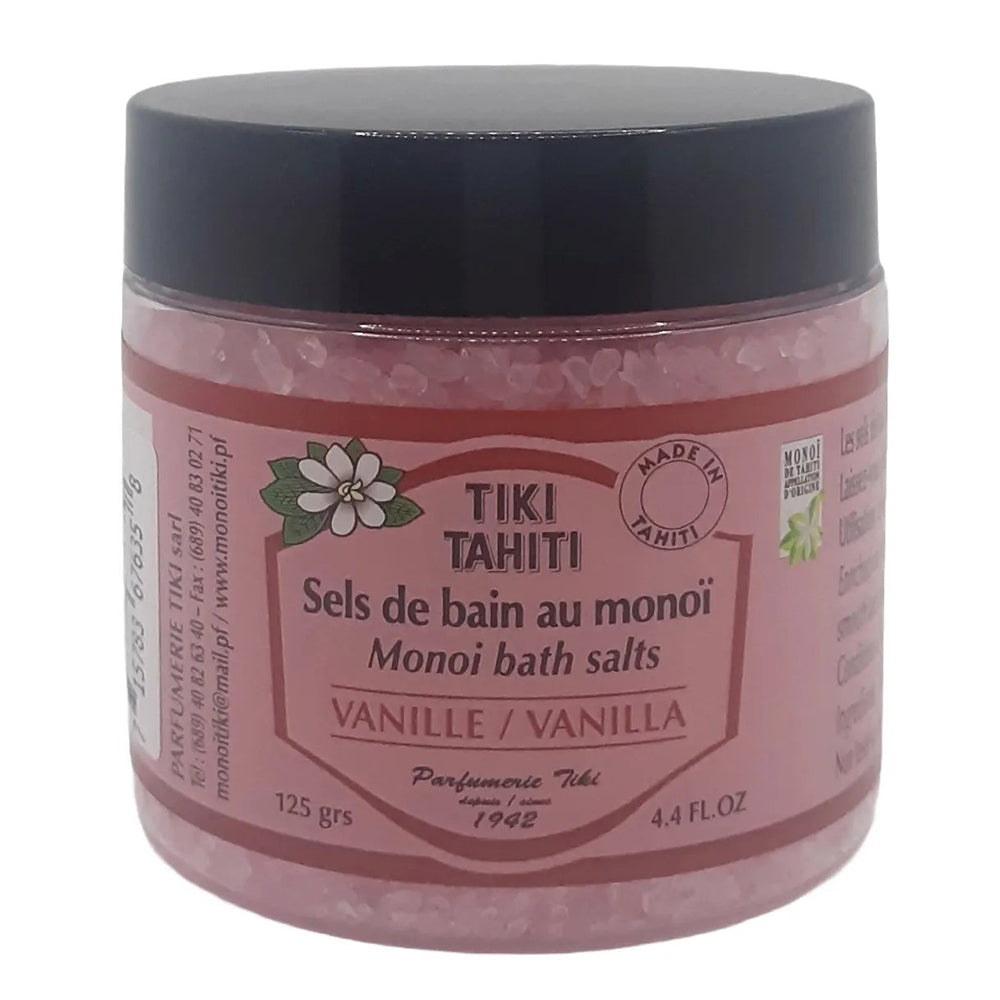 Monoi Tiki Tahiti Bath Salts Vanilla for Relaxing and Scented Bath Experience 4.4Oz (125g)