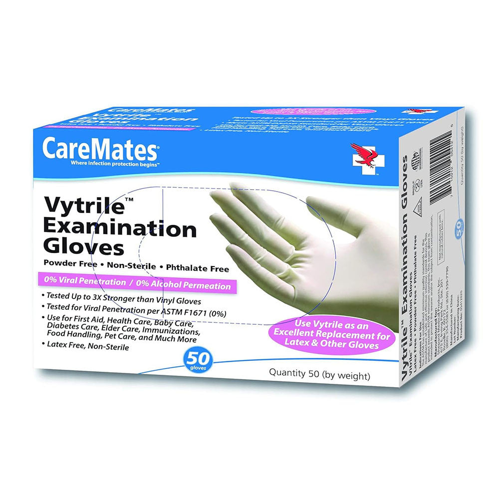 Caremates Latex Exam Gloves Powder Free Non-Sterile, Medium Gloves, 50 Ea