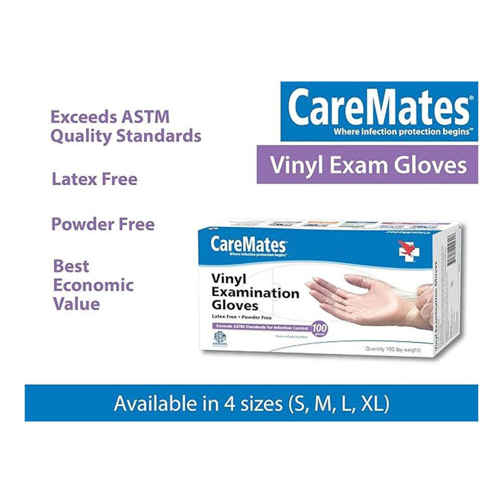 CareMates Vinyl Medical Exam Gloves, Powder Free Gloves, Extra Large, 100 Ea