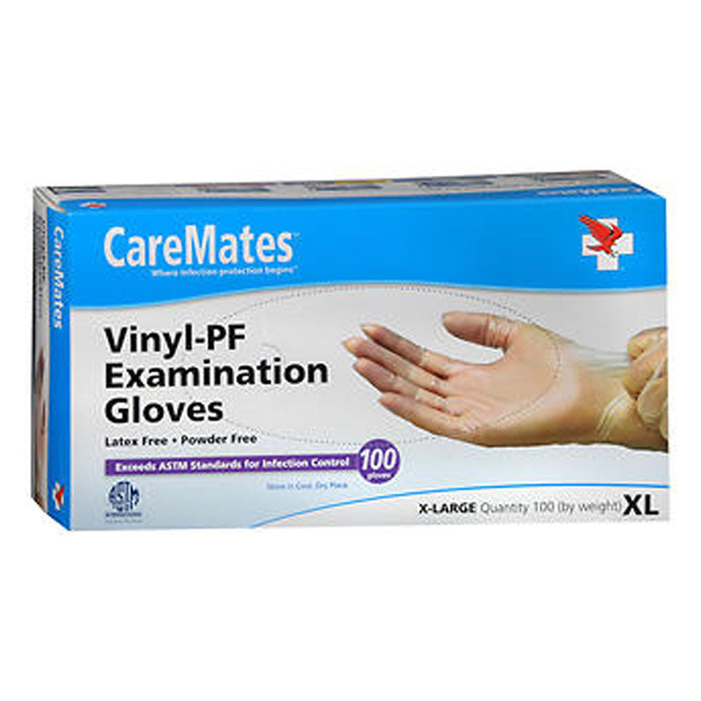 CareMates Vinyl Medical Examination Powder Free Gloves Extra Large 100Ea