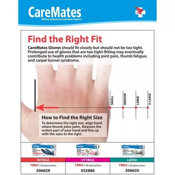 Caremates Nitrile Examination Gloves, Medium, 100 Count
