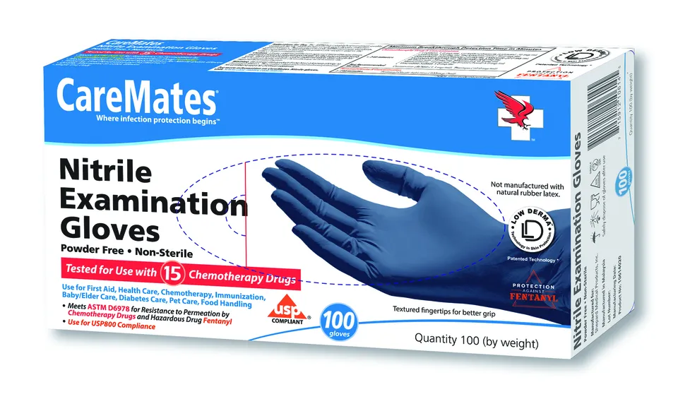 Caremates Nitrile Examination Gloves, Medium, 100 Count