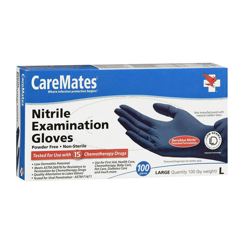 Caremates Nitrile Powder Free Exam Gloves, Large, 100 Ea
