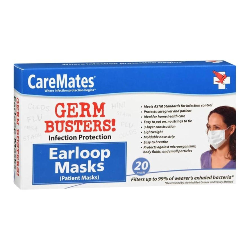 CareMates Ear-Loop Patient Masks, One Size Fits All, 20 Ea