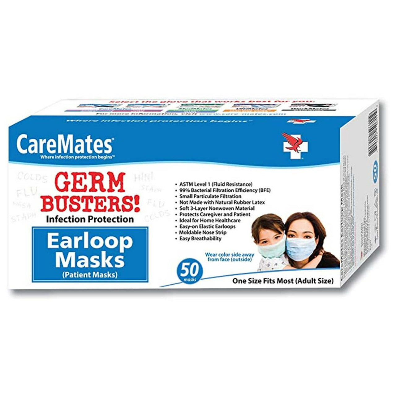 CareMates Soft Disposable Elastic Earloop Patient Mask, 50 Ea