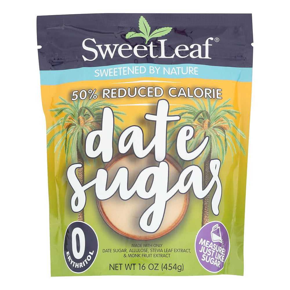 SweetLeaf 50 Percent Reduced Calorie with Date Sugar Allulose Stevia Extract Gluten Free 16Oz (454g)