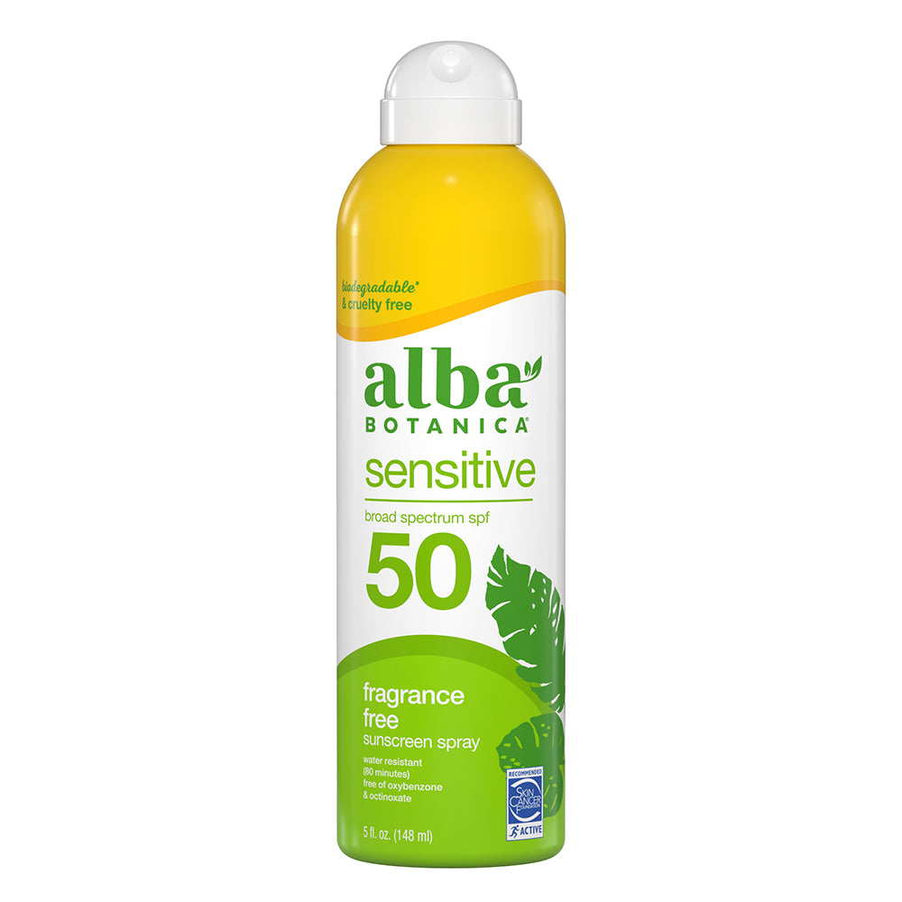 Alba Botanica Sensitive Sunscreen Fragrance Free Clear Spray SPF 50, 6 Oz