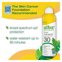 Alba Botanica Sheer Mineral Sunscreen Spray SPF 30, Fragrance Free, 5 Oz