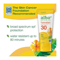 Alba Botanica Hawaiian Sunscreen Lotion, SPF 30, Aloe Vera, 3 Oz