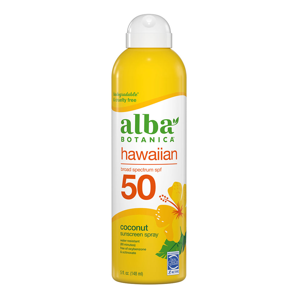 Alba Botanica Hawaiian SPF 50 Coconut Sunscreen Spray Parabens and Sulfates Free 5Oz (148ml)