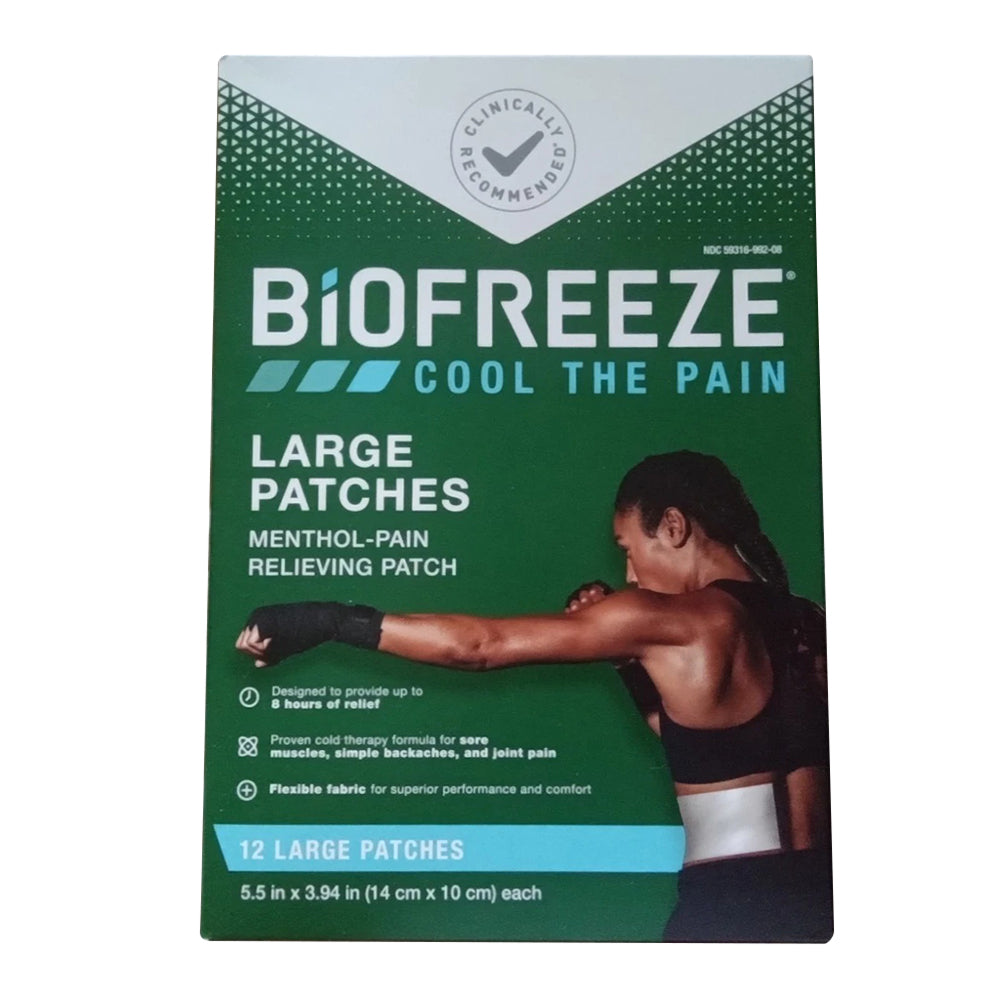 Biofreeze Large Menthol Pain Relief Patches for Muscles Backaches and Joint Pain Cooling Therapy 12Ea