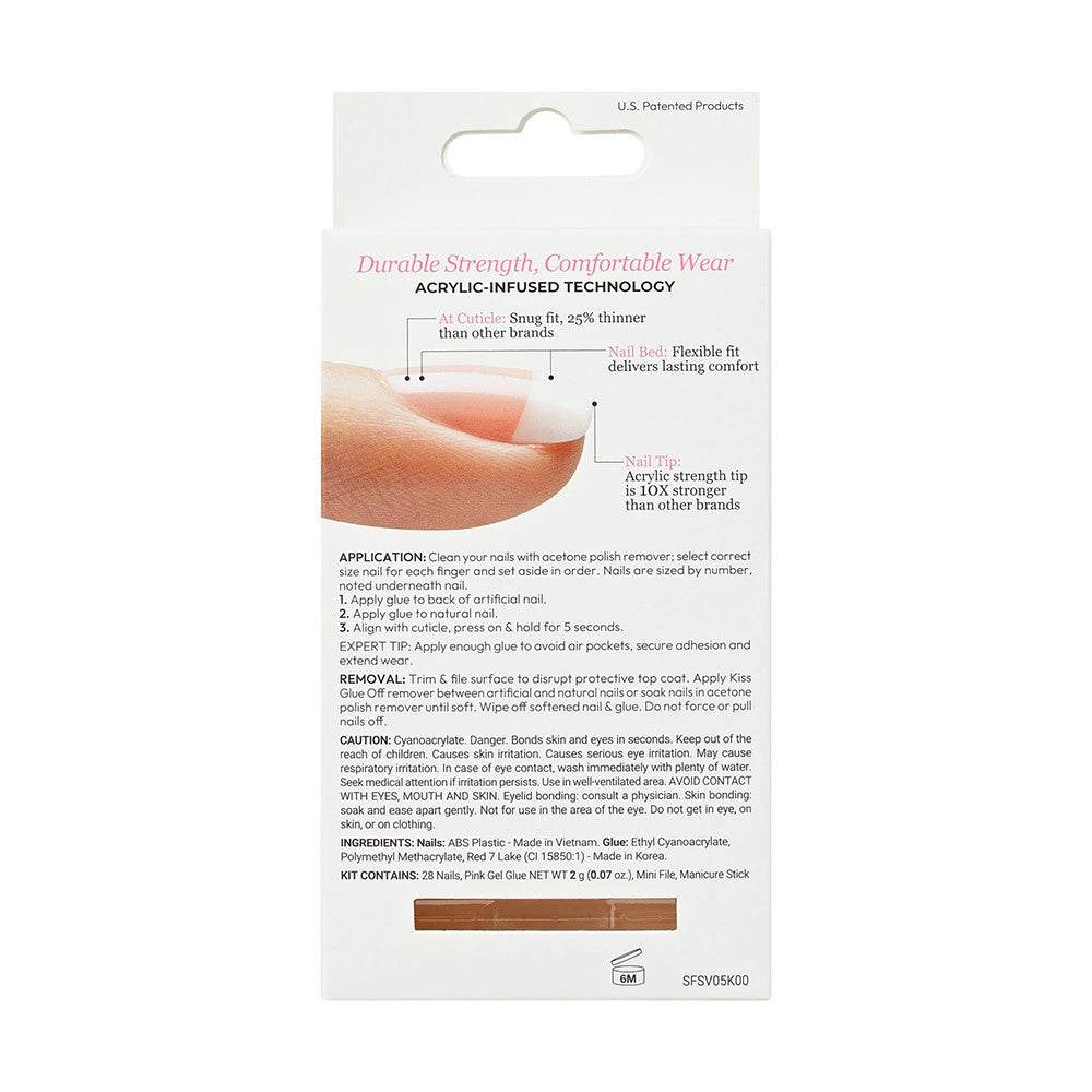KISS Salon Acrylic, Press On Nails, Bonjour, White, Short Squoval, 28 Ea