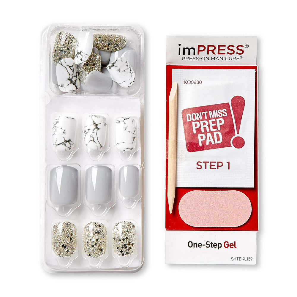 Kiss Impress Press On Manicure Knock Out Short Length Nails, 30 Ea