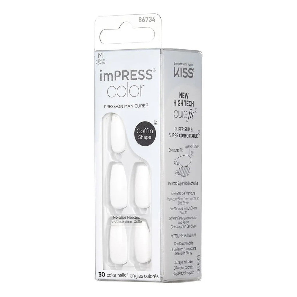 Kiss Impress Color Press-on Nails Frosting, Coffin Shape, Medium, 30 Ea