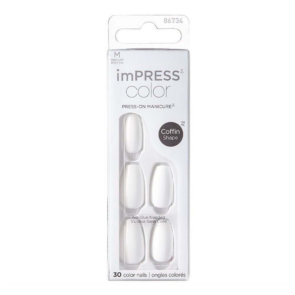 Kiss Impress Color Press-on Nails Frosting, Coffin Shape, Medium, 30 Ea
