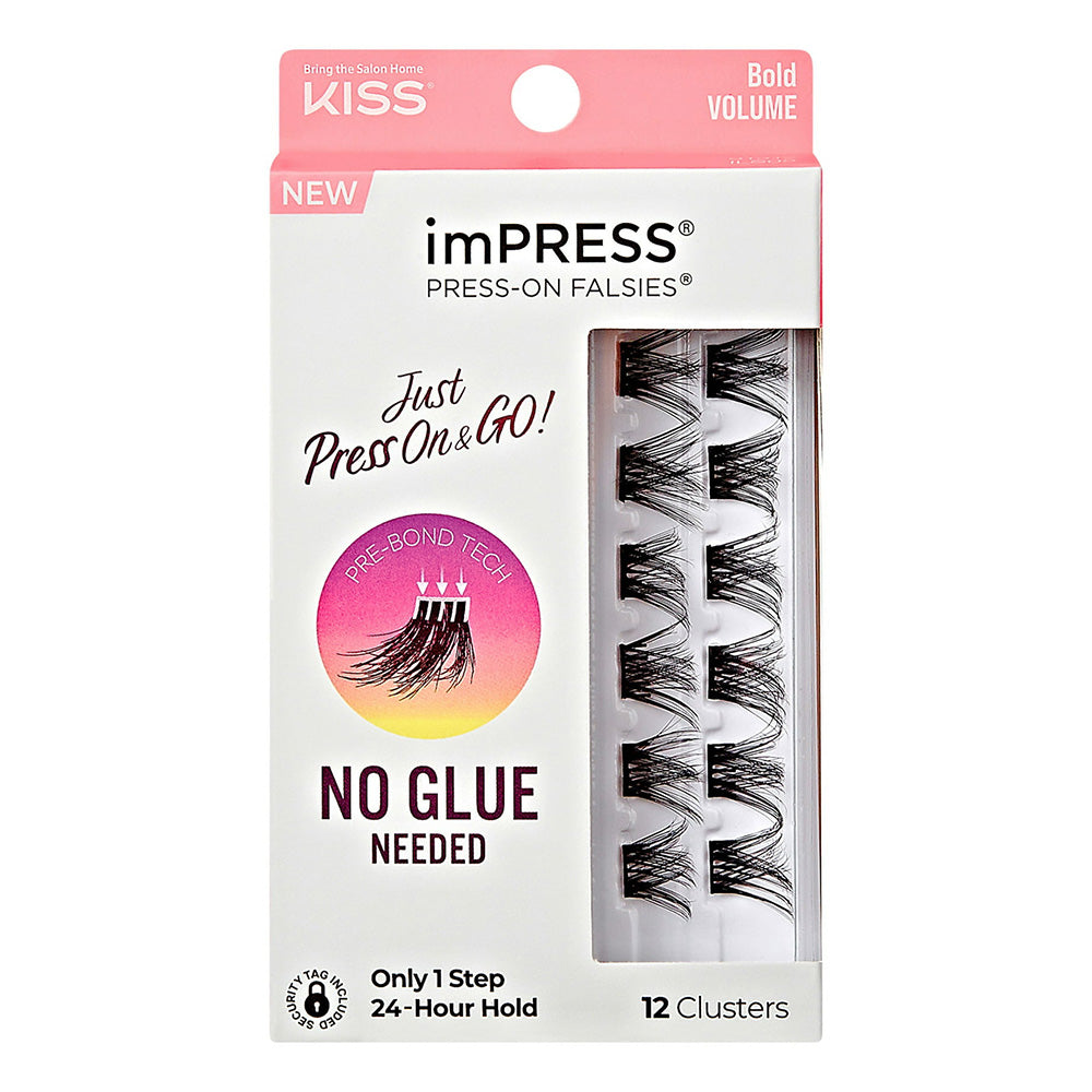 Kiss Impress Falsies Press On Self Adhesive Eyelashes Bold Volume Black 12Ea