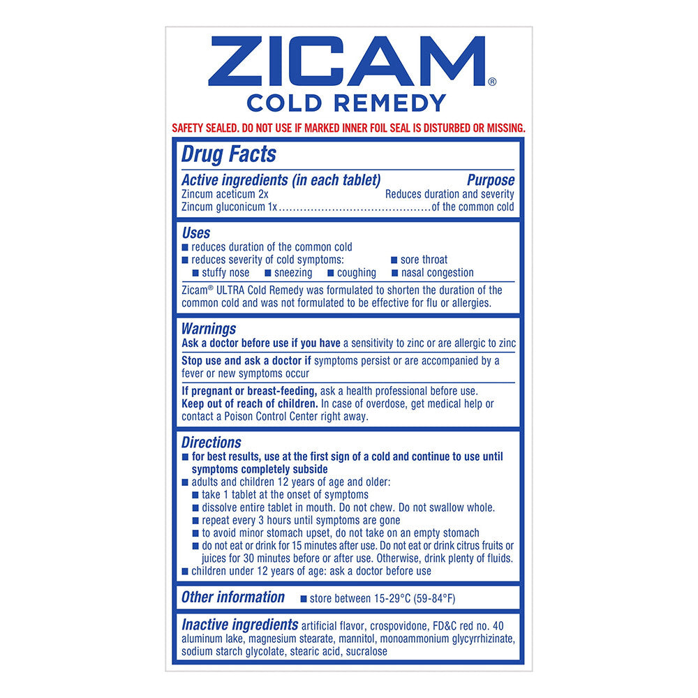 Zicam Cold Remedy Zinc Ultra Rapidmelts Homeopathic Tablets, Cherry Flavor, 18 Ea