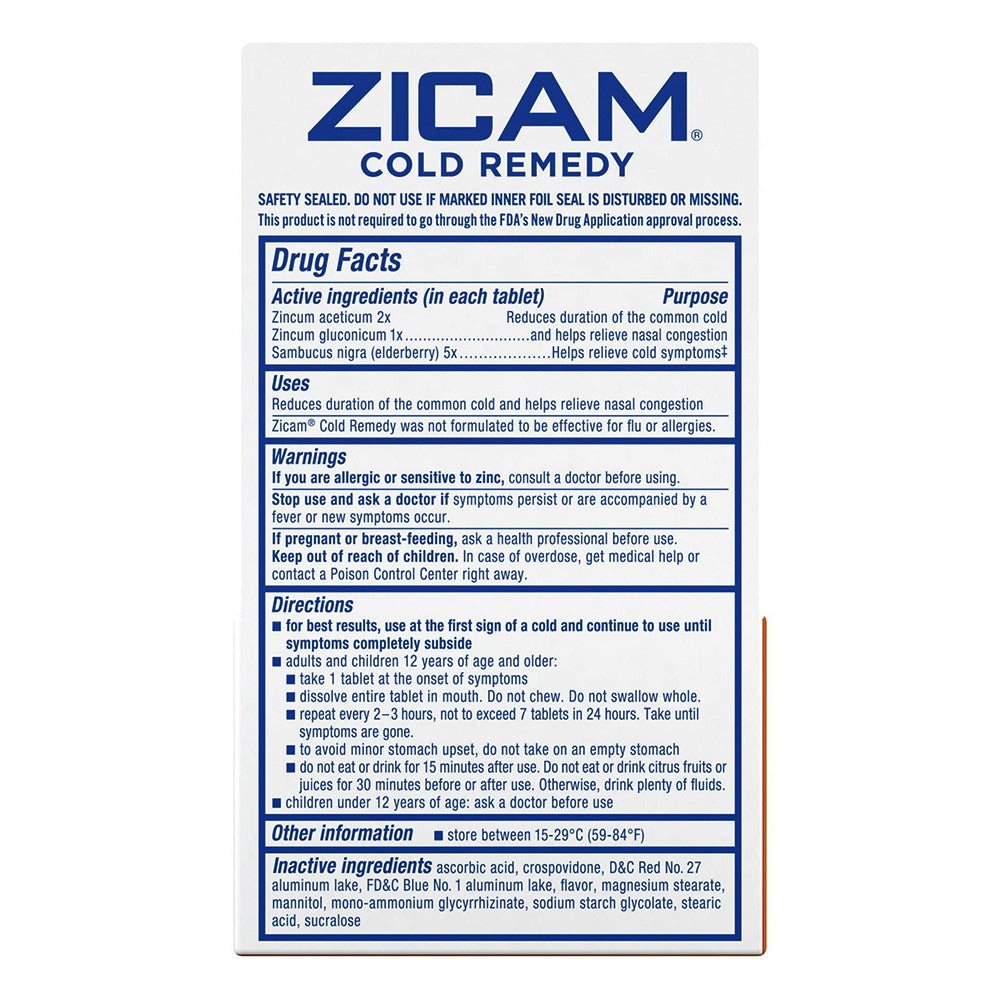 Zicam Cold Remedy Homeopathic With Elderberry RapidMelts, Citrus Flavor, 25 Ea