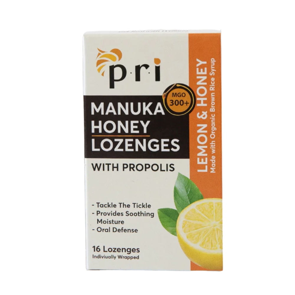 Pri Manuka Honey Lozenges With Propolis Soothing Cough and Throat Drops, Lemon, 16 Ea