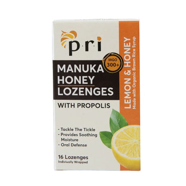 Pri Manuka Honey Lozenges With Propolis Soothing Cough and Throat Drops, Lemon, 16 Ea