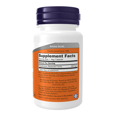 Now Food Glutathione 250 Mg Detoxification Support Supplements, 60 Ea