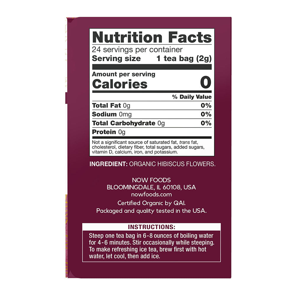 NOW Foods Real Tea Organically Hip Hibiscus Tea Bags, 24 Ea
