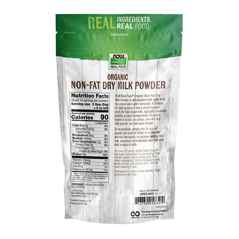 Now Foods Organic Non Fat Dry Milk Powder With Protein and Calcium, 12 Oz