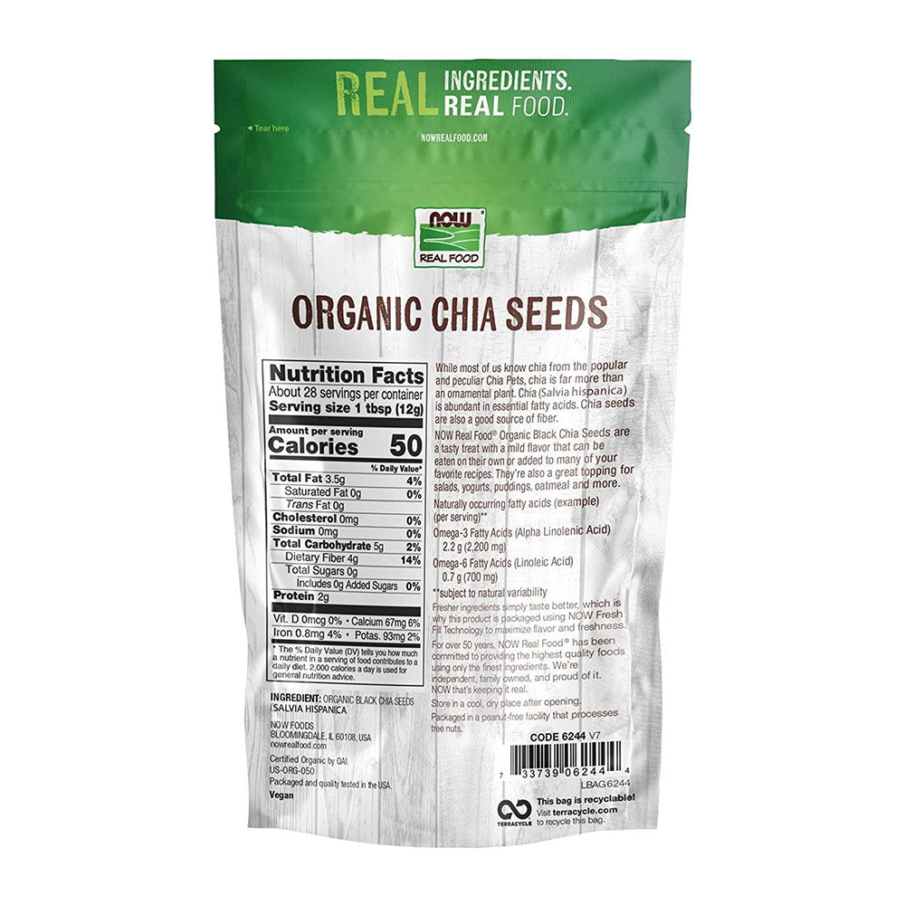 Now Foods Organic Black Chia Seeds Non Gmo Source of Healthy Fatty Acids and Fiber, 12 Oz