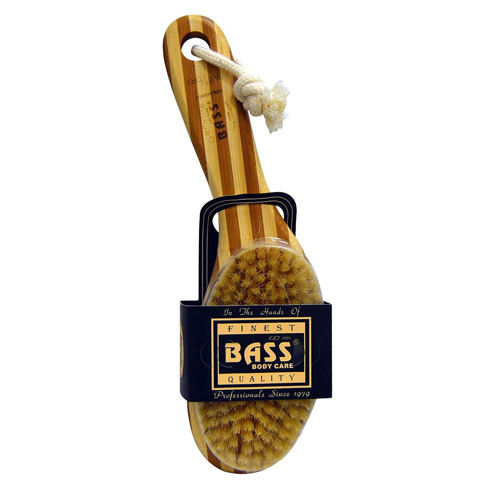 Bass Brushes Natural Boar Bristle Bath and Dry Body with Natural Bamboo Handle Oval Shape Brushes 1Ea