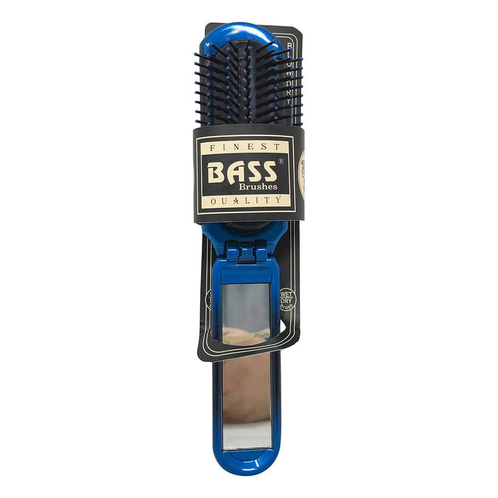 Bass Brushes Nylon Bristle Brush Fold Up with Mirror 1Ea