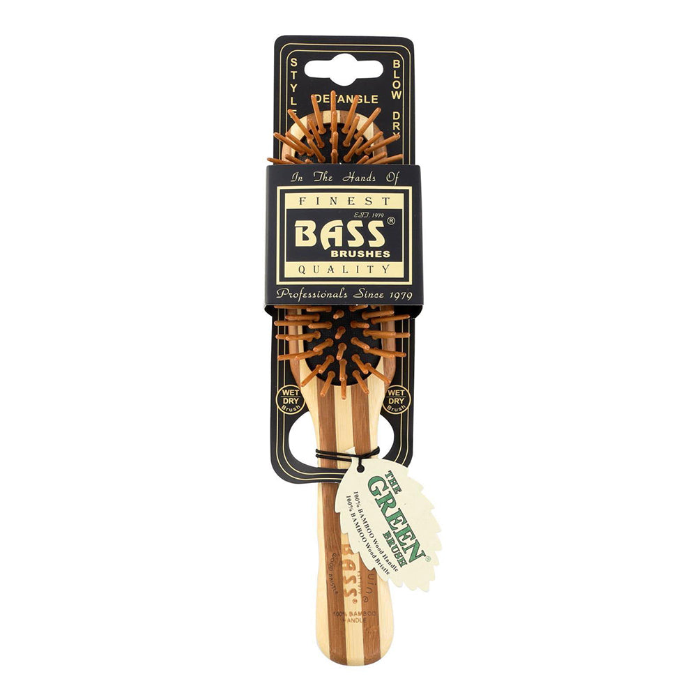 Bass Brushes Professional Style Wood Bristles with Stripped Bamboo Handle Hair Brush 1Ea