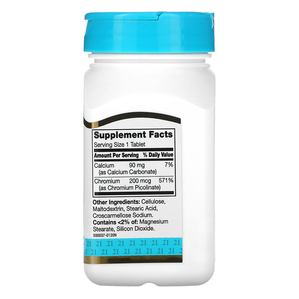 21st Century Chromium Picolinate 200 Mcg Supplement Tablets for Metabolism Support, 100 Ea