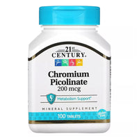 21st Century Chromium Picolinate 200 Mcg Supplement Tablets for Metabolism Support, 100 Ea