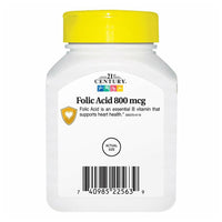 21st Century Folic Acid 800 Mcg Heart Health Support Supplement Tablets, 180 Ea
