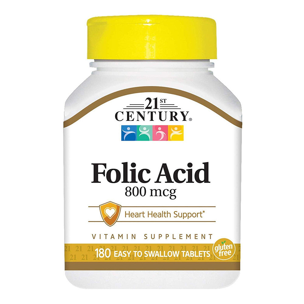 21st Century Folic Acid 800 Mcg Heart Health Support Supplement Tablets, 180 Ea
