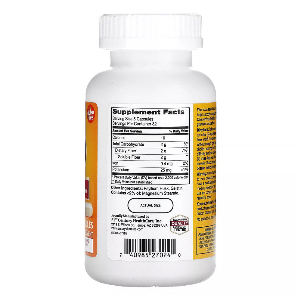 21st Century Natural Psyllium Fiber Supplement Capsules, 160 Ea