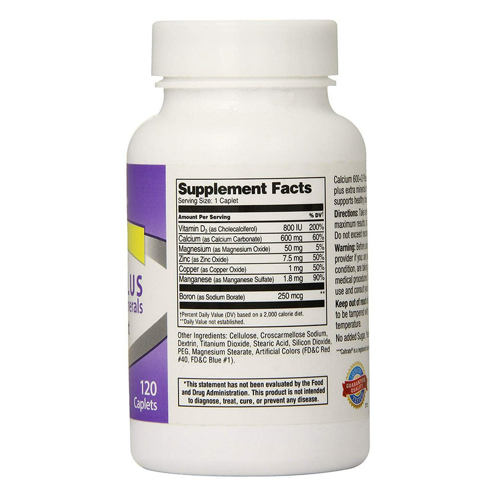21st Century Calcium 600 Vitamin D3 Plus Minerals Supplement Tablets for Bone Support, 120 Ea