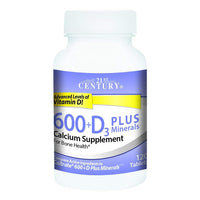 21st Century Calcium 600 Vitamin D3 Plus Minerals Supplement Tablets for Bone Support, 120 Ea