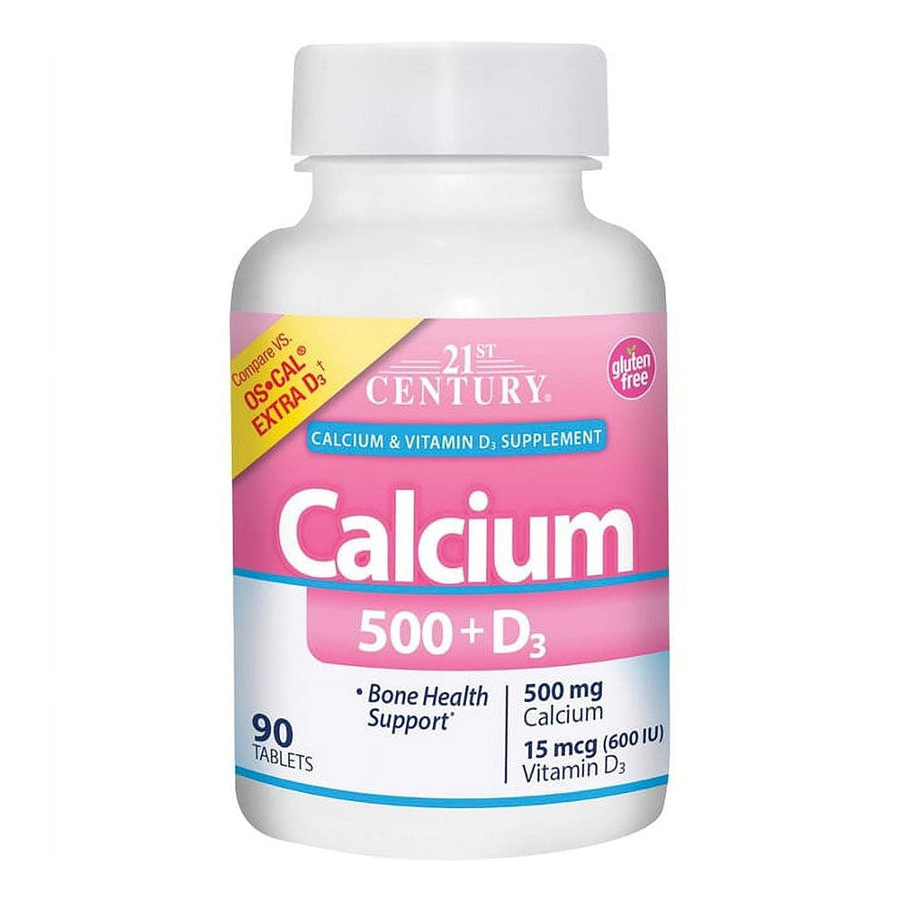 21st Century Calcium Plus Vitamin D3 500 Mg Supplement Tablets for Bone Support, 90 Ea