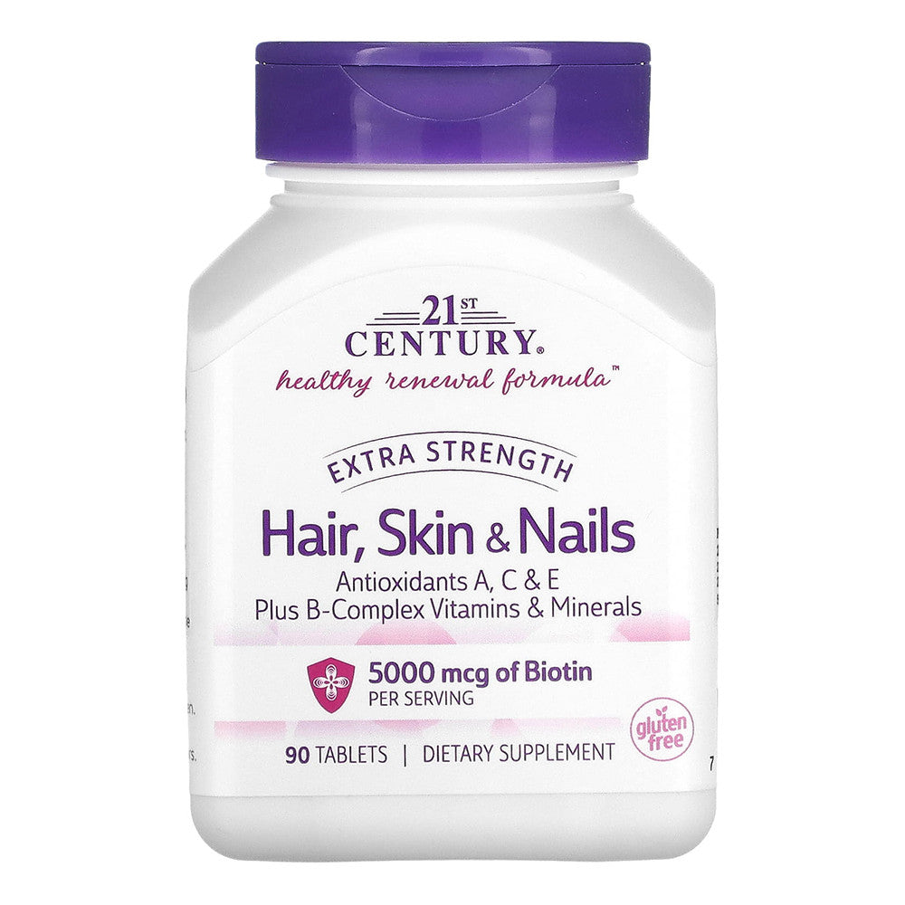 21st Century Hair, Skin and Nails Extra Strength 5000 Mcg Supplement Tablets, 90 Ea