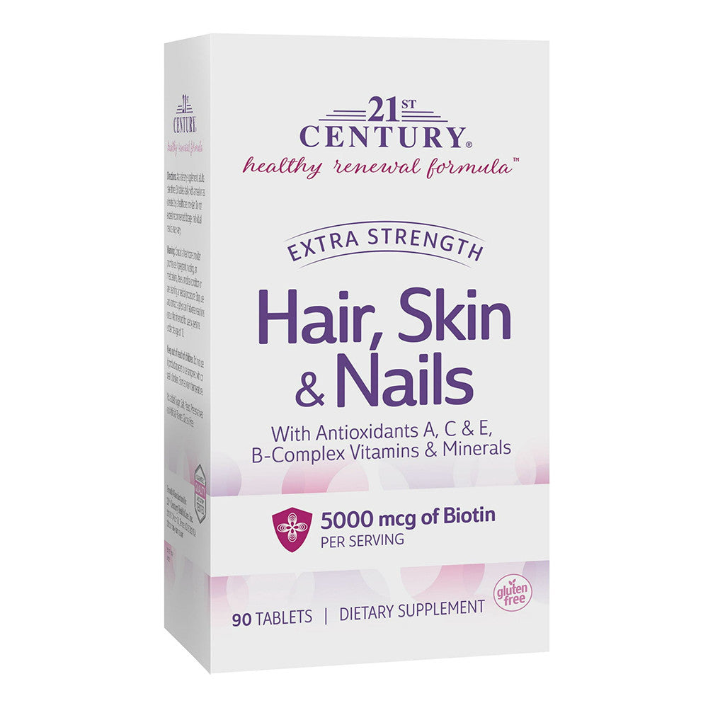 21st Century Hair, Skin and Nails Extra Strength 5000 Mcg Supplement Tablets, 90 Ea