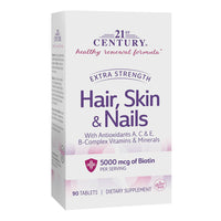 21st Century Hair, Skin and Nails Extra Strength 5000 Mcg Supplement Tablets, 90 Ea