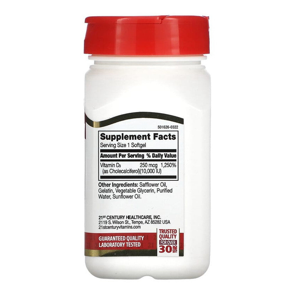 21St Century Vitamin D3 250 Mcg (10.000 Iu) Rapid Release Softgels, 110 Ea