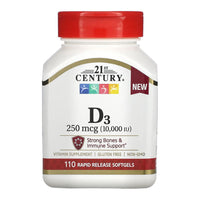21St Century Vitamin D3 250 Mcg (10.000 Iu) Rapid Release Softgels, 110 Ea