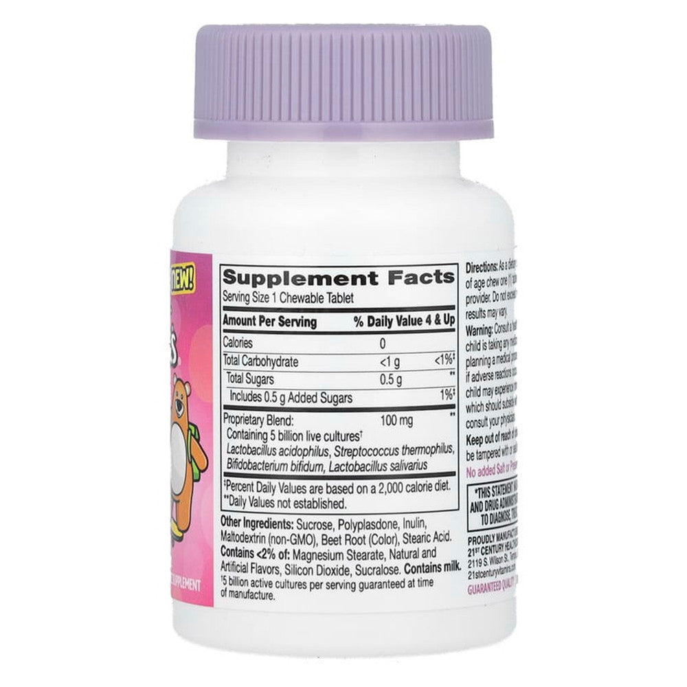 21st Century Zoo Friends Childrens Chewable Probiotic Tablets Age 4+, Fruit Punch Flavor, 30 Ea