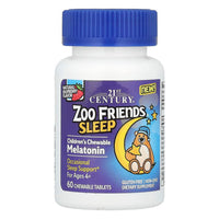 21st Century Zoo Friends Sleep Childrens Chewable Melatonin Tablets Ages 4+, Raspberry Flavor, 60 Ea
